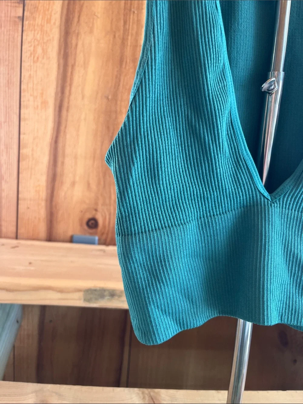 Urban Outfitters Teal Ribbed Deep V Crop Tank